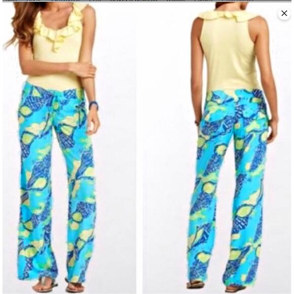 LILLY PULITZER Pippa Palazzo Beach Pant Sound the Horn Turquoise Seashell - Picture 4 of 9